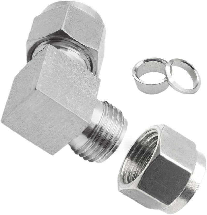 Goldpea Stainless Steel 304 Compression 90 Degree Elbow 6mm OD x 6mm OD Tube Fitting with Double Ferrule, Pack of 2 - Image 4